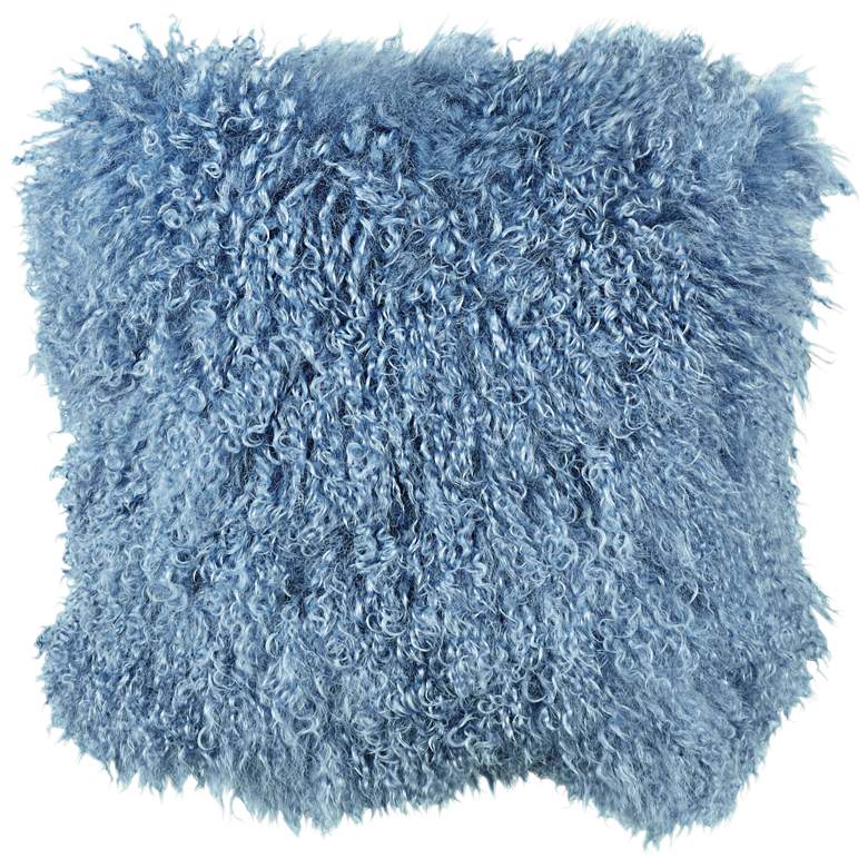 Image 1 Blue Gray Mongolian Fur 16 inch Square Wool Pillow