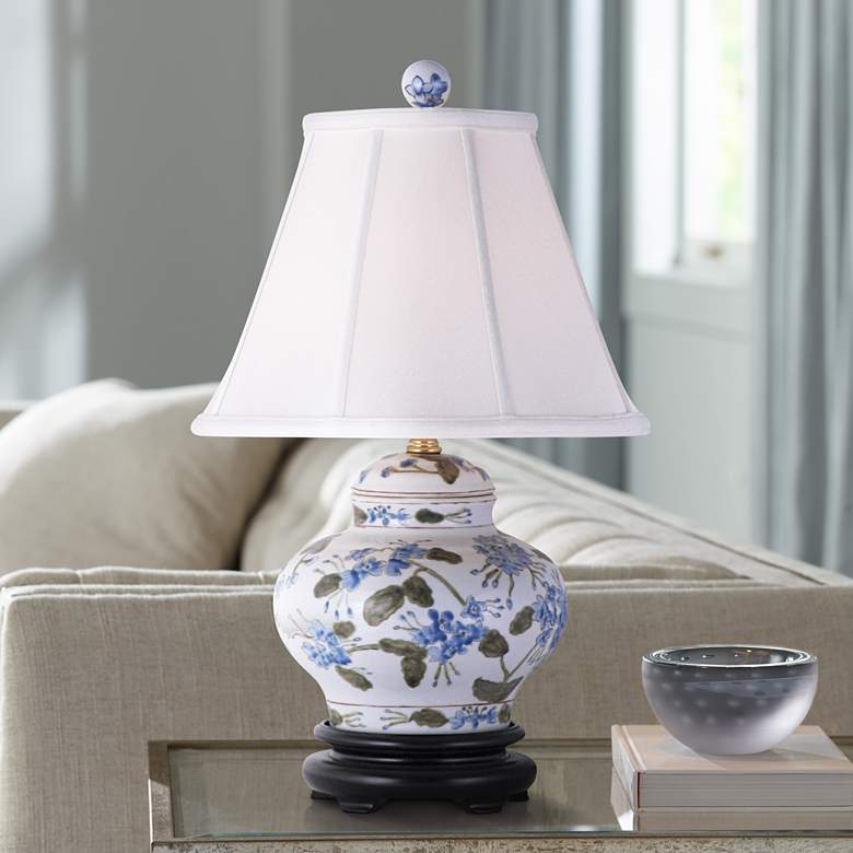 Image 1 Blue-Green Floral 15 1/2" High Hand-Painted Ceramic Table Lamp