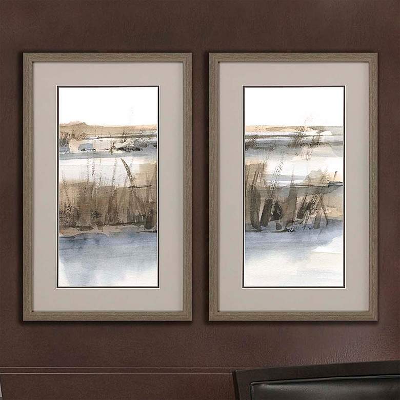 Image 2 Blue-Grey Marsh 32"H 2-Piece Rectangular Framed Wall Art Set