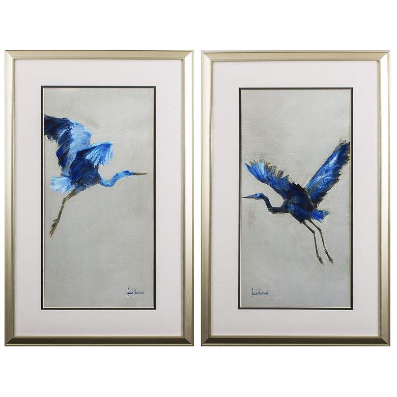 Image 1 Blue Heron 20"W x 32"H Framed Art Set of 2