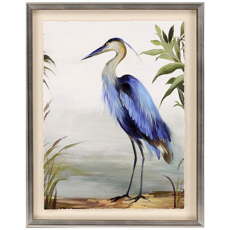 Image 2 Blue Heron 44" High Hand-Finished Framed Wall Art