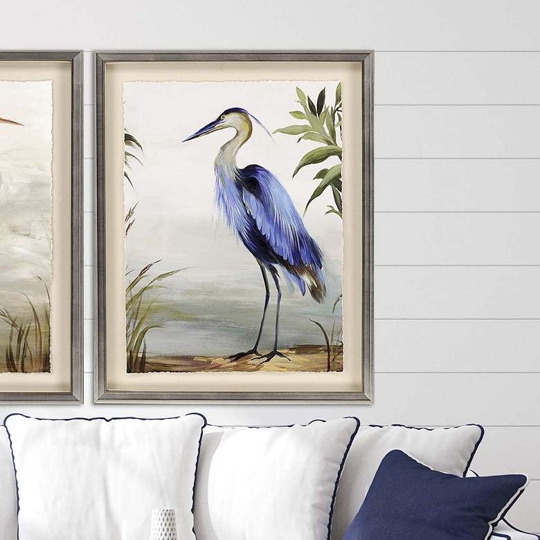 Image 1 Blue Heron 44" High Hand-Finished Framed Wall Art