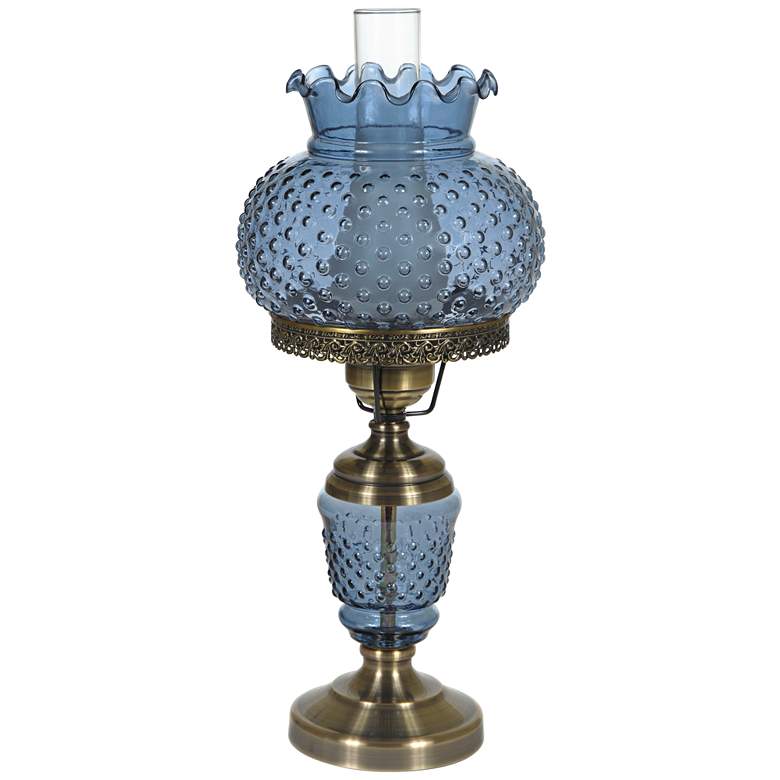 Image 1 Blue Hobnail Glass 23 inch High Hurricane Table Lamp