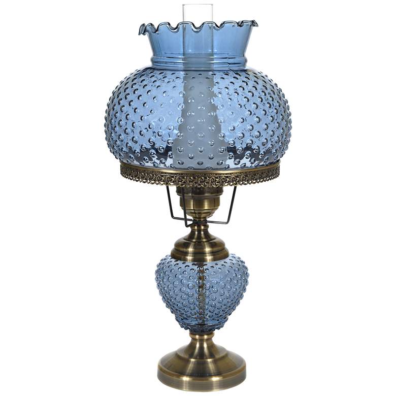 Image 1 Blue Hobnail Glass 26 inch High Hurricane Table Lamp
