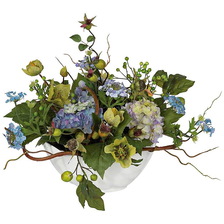 Image 2 Blue Hydrangea Faux Floral Arrangement Centerpiece