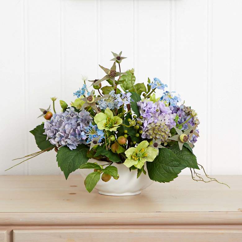 Image 1 Blue Hydrangea Faux Floral Arrangement Centerpiece
