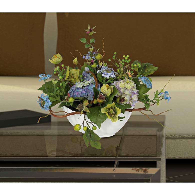 Image 6 Blue Hydrangea Faux Floral Arrangement Centerpiece more views