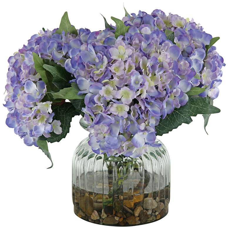 Image 1 Blue Hydrangeas 15 inch Wide in Ribbed Glass Vase
