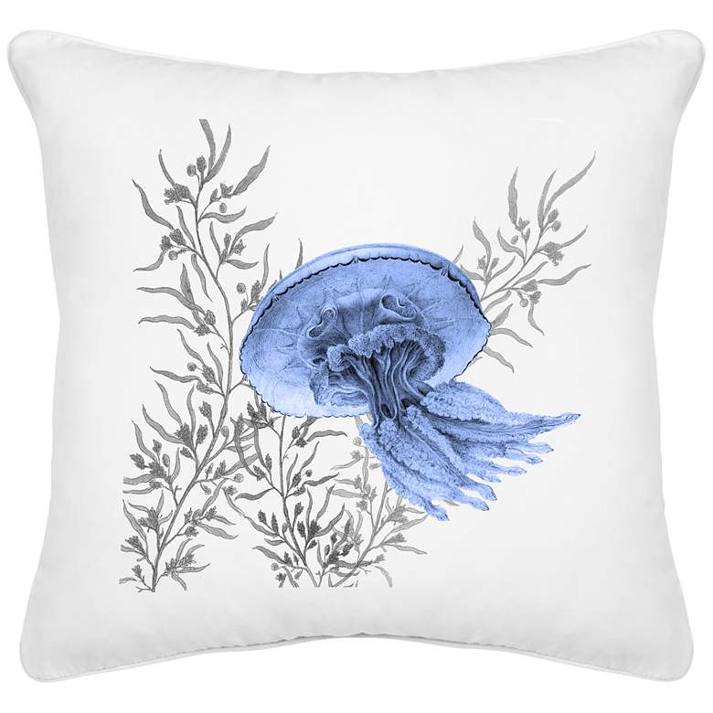 Image 1 Blue Jellyfish White Canvas 18 inch Square Decorative Pillow