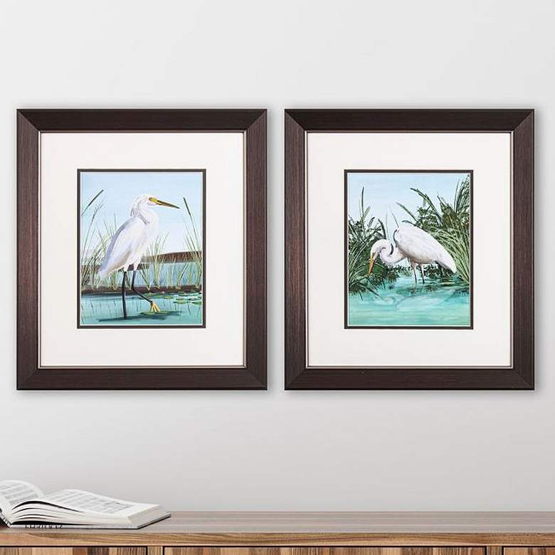 Image 2 Blue Lake Heron 18 inchH Rectangular 2-Piece Framed Wall Art Set