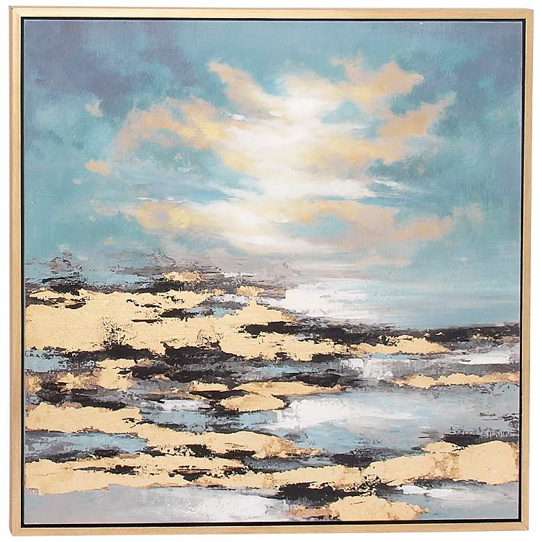 Image 2 Blue Landscape Geode 39" Square Framed Canvas Wall Art