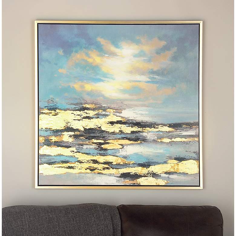 Image 1 Blue Landscape Geode 39" Square Framed Canvas Wall Art
