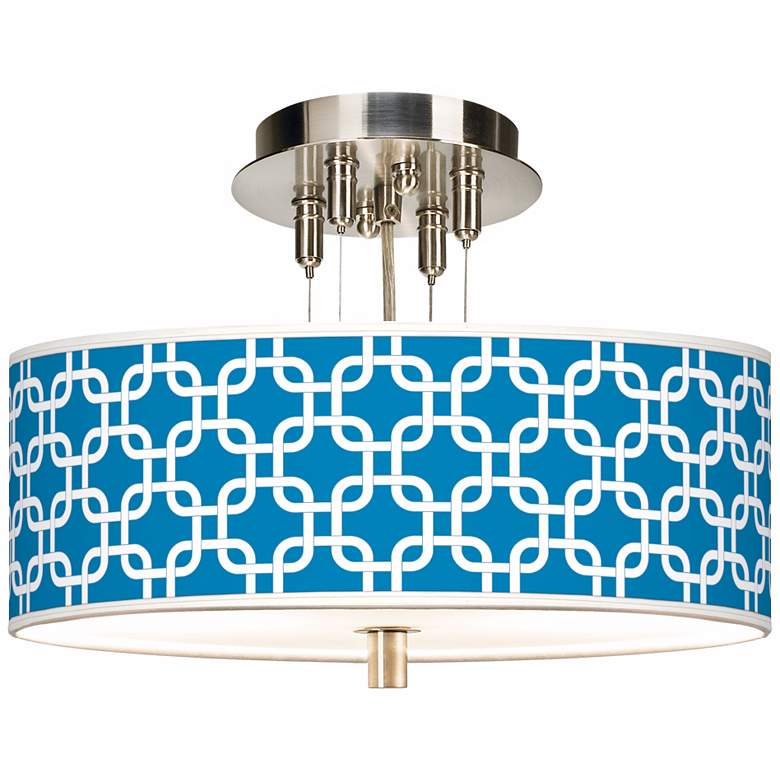 Image 1 Blue Lattice Giclee 14 inch Wide Ceiling Light