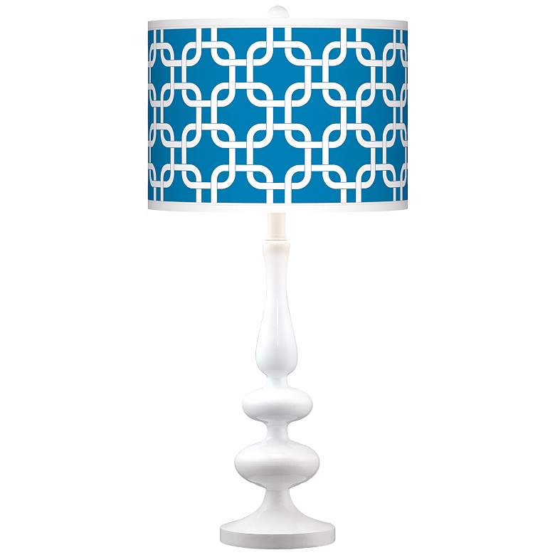 Image 1 Blue Lattice Giclee Paley White Table Lamp