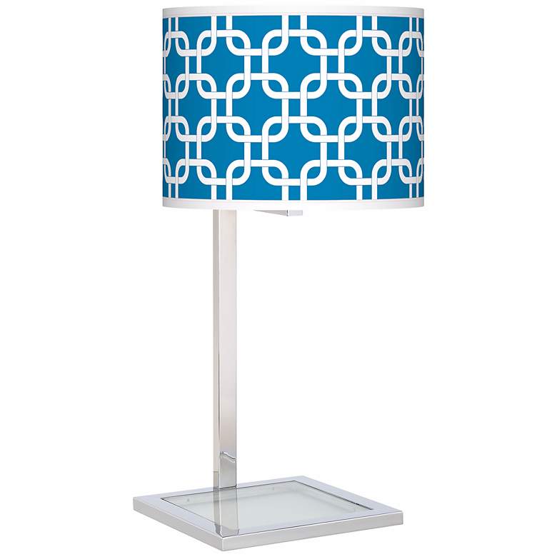 Image 1 Blue Lattice Glass Inset Giclee Table Lamp