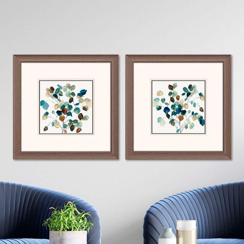 Image 1 Blue Leaves Branch 23"W x 23"H Framed Art Set of 2