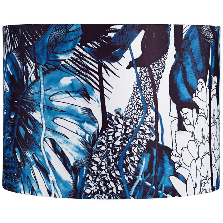 Image 1 Blue Leaves Drum Lamp Shade 15x15x11 (Spider)