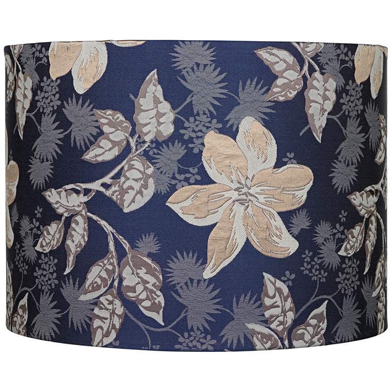 Image 1 Blue Leaves Print Drum Lamp Shade 15x15x11 (Spider)