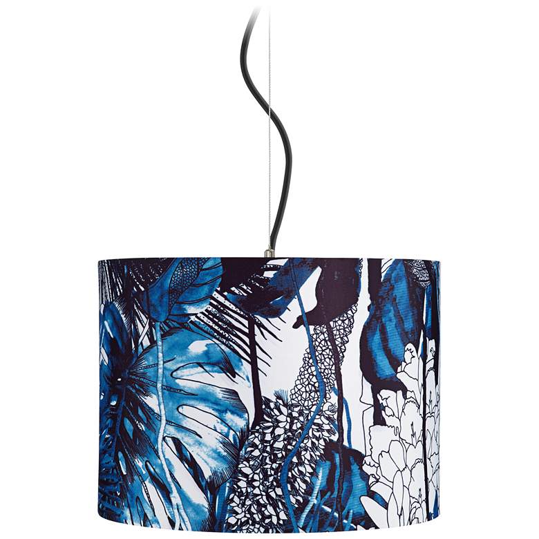 Image 1 Blue Leaves Shade 15" Wide Pendant Light
