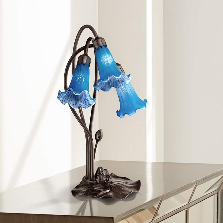 Image 1 Blue Lily Flower 17 inch High LED Accent Table Lamp