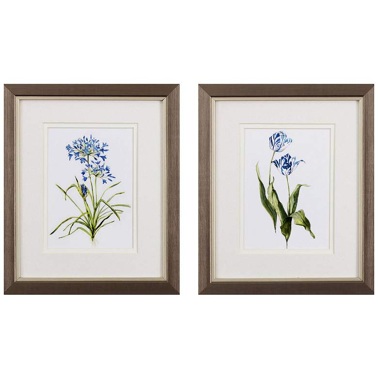 Image 1 Blue Lively Botanical 9"W x 11"H Framed Art Set of 2