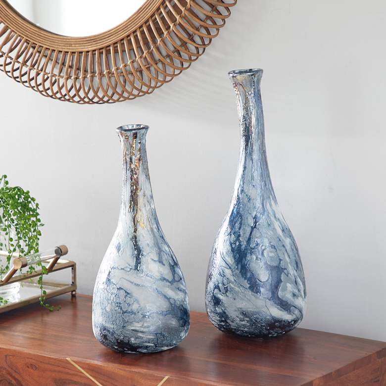 Image 1 Blue Long Neck Modern Glass Vases - Set of 2