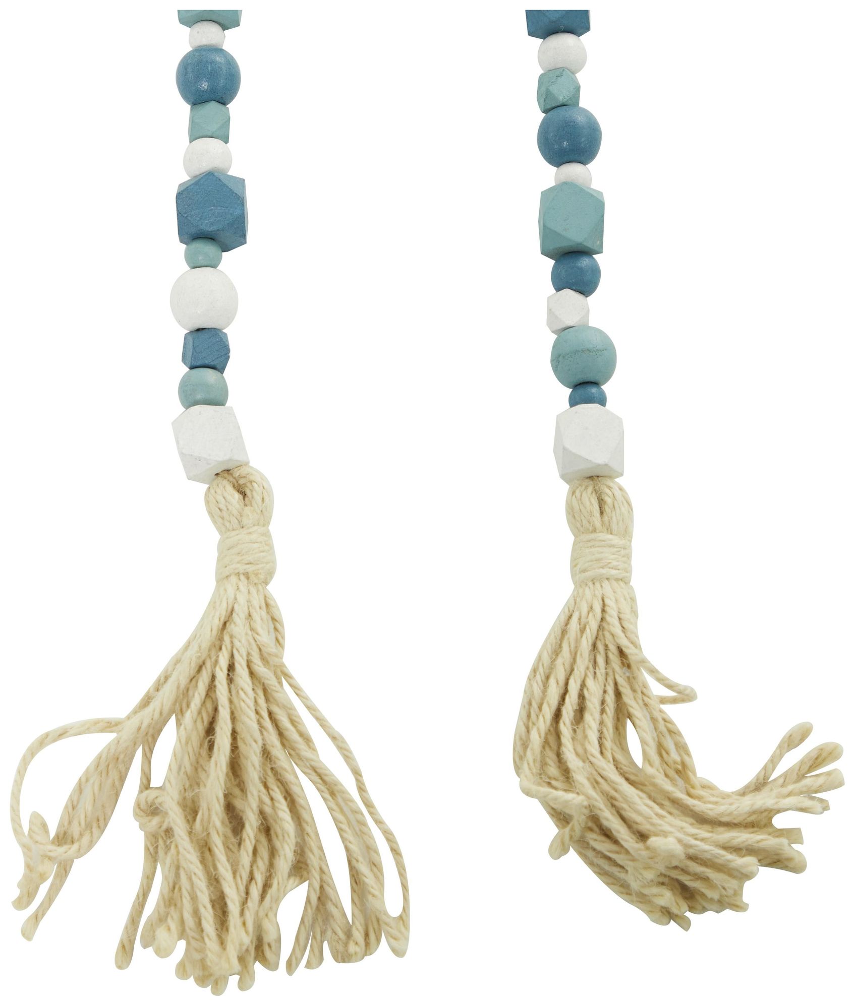 Image 2 Blue Mango Wood Bohemian Garland with Tassel, 80" x 1" x 1" more views