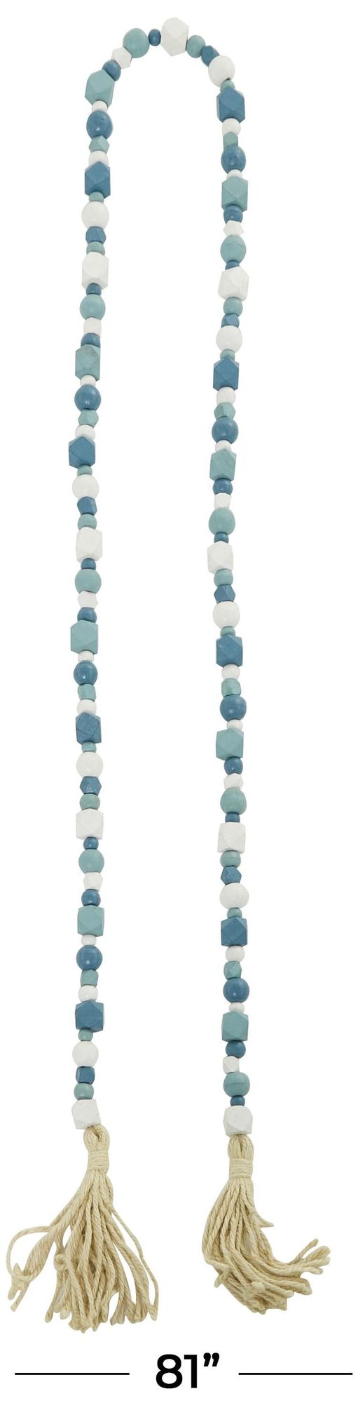 Image 4 Blue Mango Wood Bohemian Garland with Tassel, 80" x 1" x 1" more views