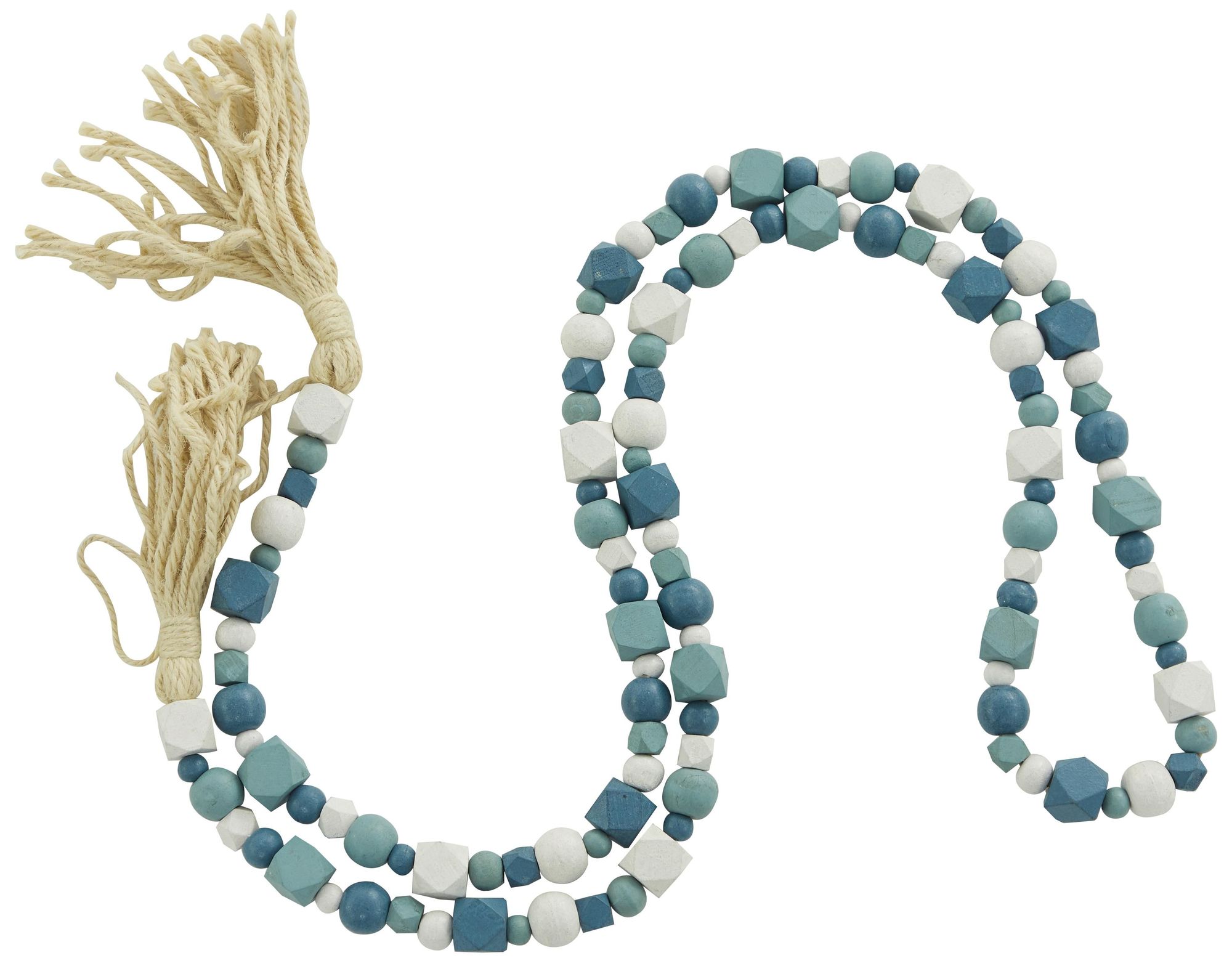 Image 5 Blue Mango Wood Bohemian Garland with Tassel, 80" x 1" x 1" more views