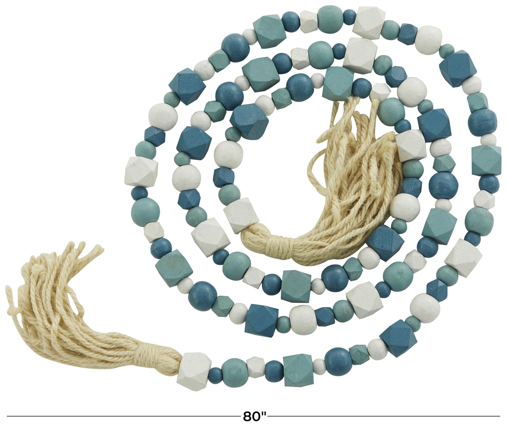 Image 6 Blue Mango Wood Bohemian Garland with Tassel, 80" x 1" x 1" more views
