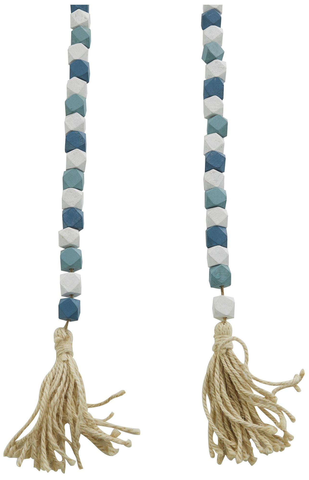 Image 2 Blue Mango Wood Bohemian Garland with Tassel, 80" x 1" x 1" more views