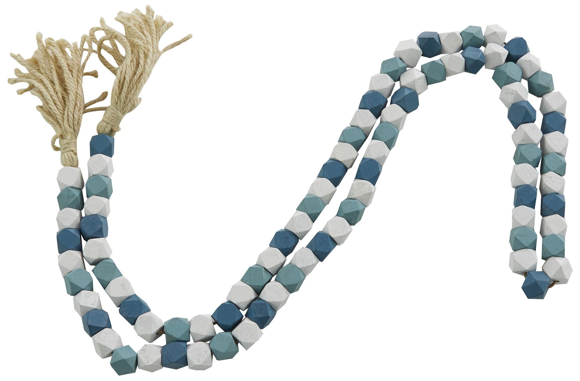 Image 5 Blue Mango Wood Bohemian Garland with Tassel, 80" x 1" x 1" more views