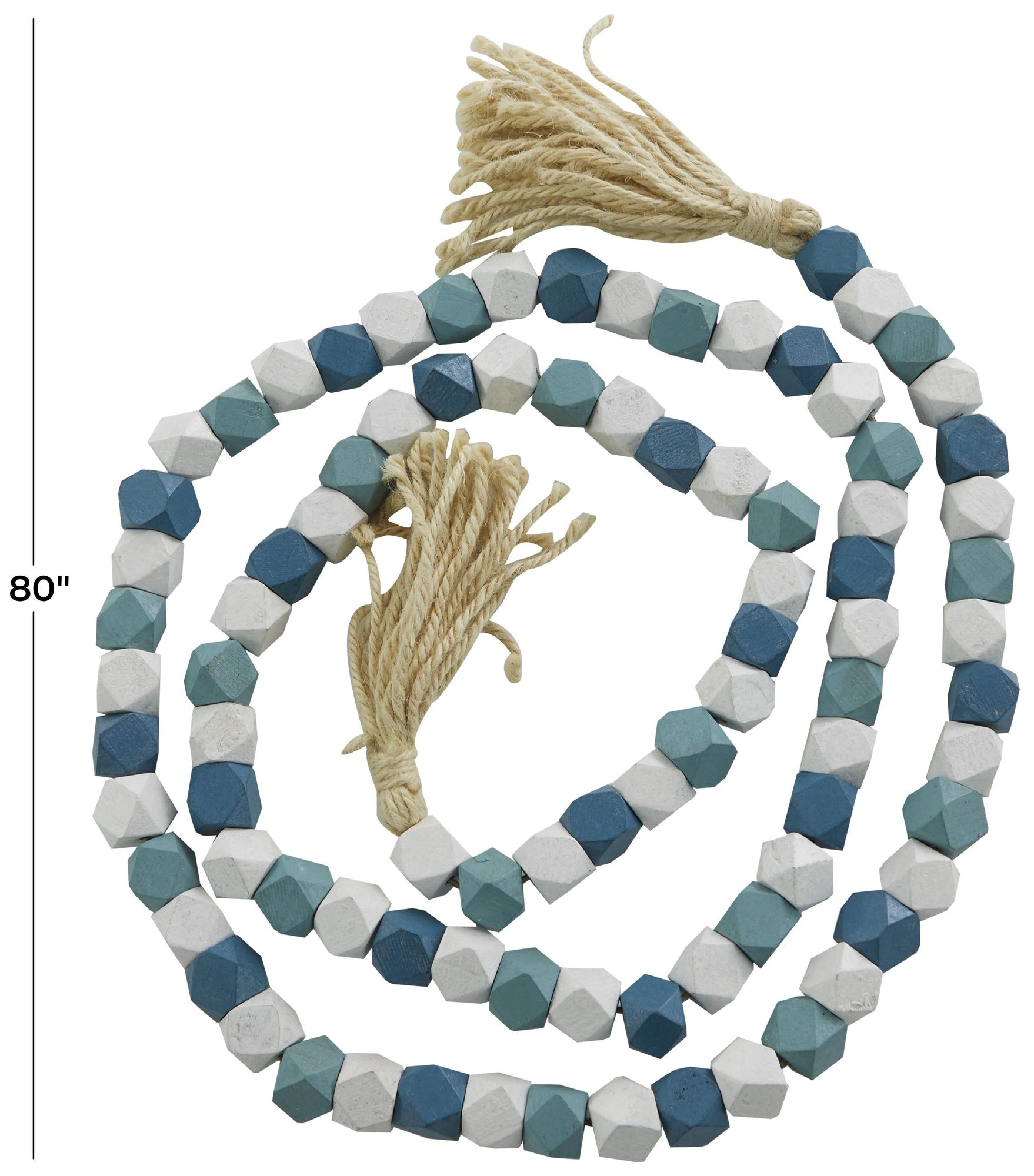Image 6 Blue Mango Wood Bohemian Garland with Tassel, 80" x 1" x 1" more views