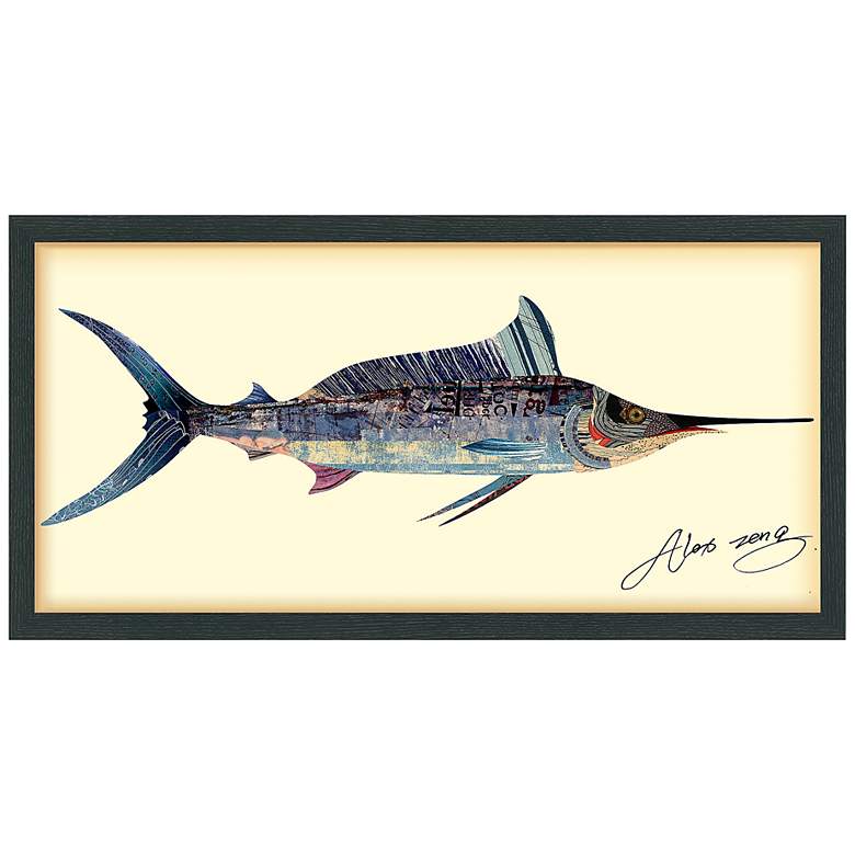 Image 2 Blue Marlin 33" Wide Dimensional Collage Framed Wall Art