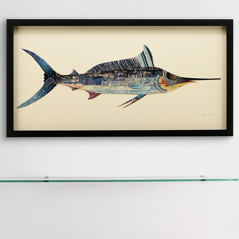 Image 1 Blue Marlin 33" Wide Dimensional Collage Framed Wall Art