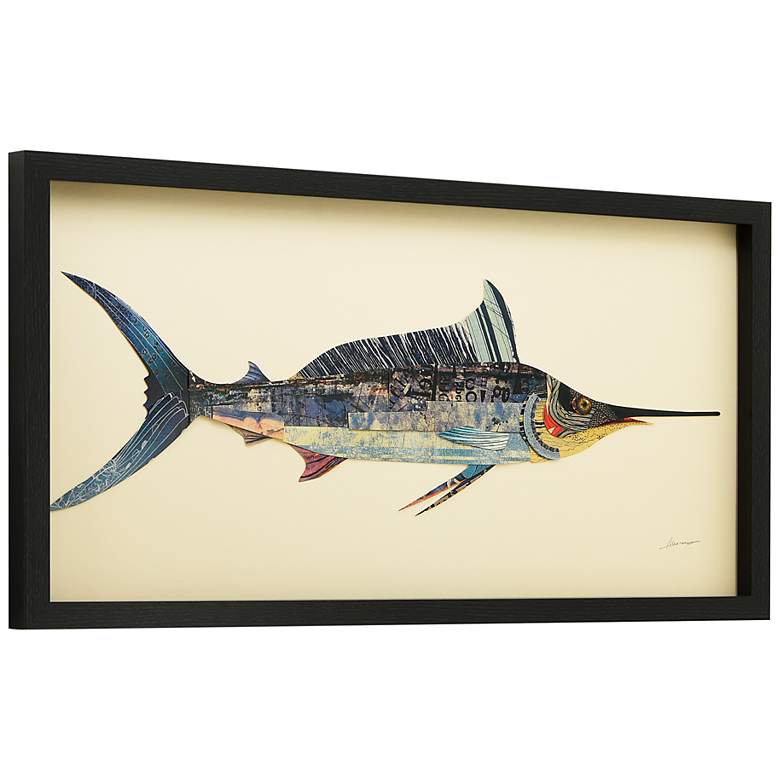 Image 4 Blue Marlin 33" Wide Dimensional Collage Framed Wall Art more views