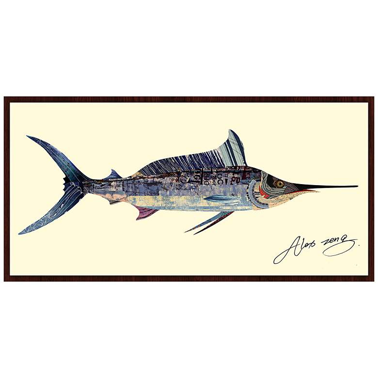 Image 1 Blue Marlin 49 inch Wide Wood Framed Wall Art
