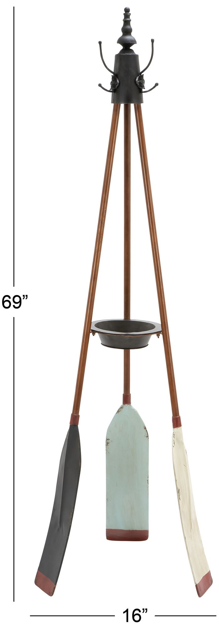 Blue Metal Coastal Coat Rack, 16" x 16" x 69"