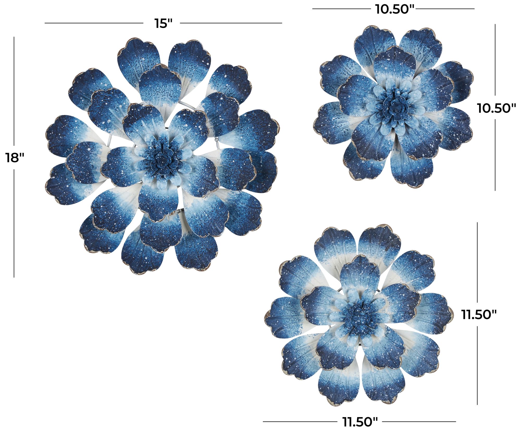 Image 7 Blue Metal Coastal Wall Decor, S/3 18", 12", 11"H more views