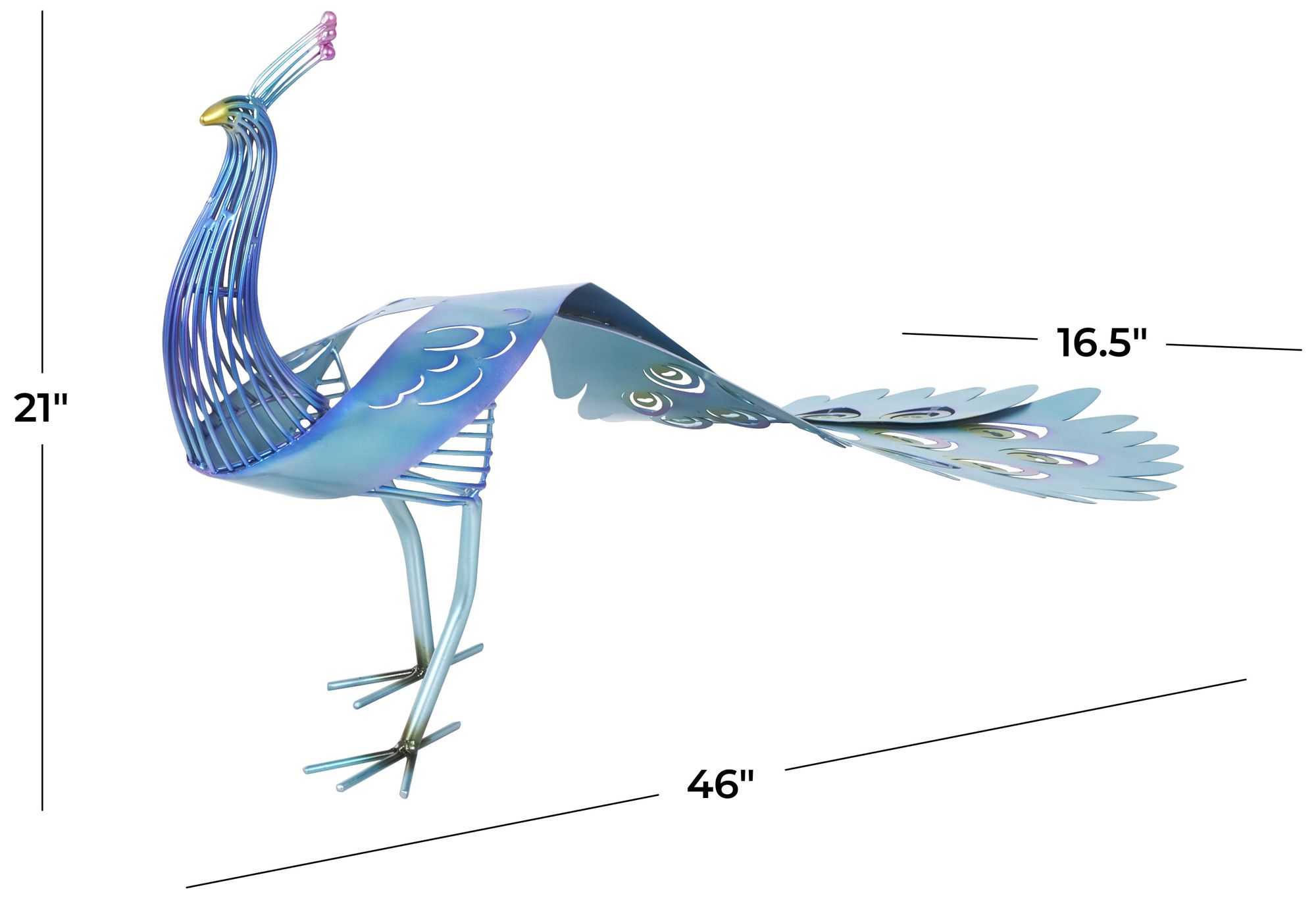 Image 7 Blue Metal French Country Garden Sculpture, 17" x 46" x 21" more views