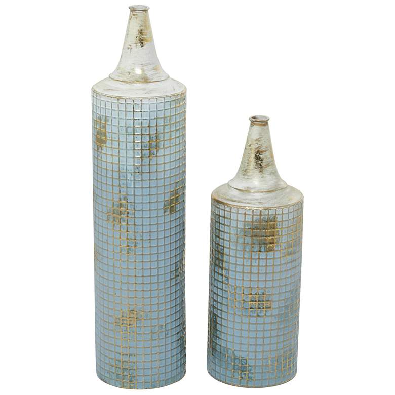 Image 1 Blue Metal Rustic Vase, S/2 25", 18"H