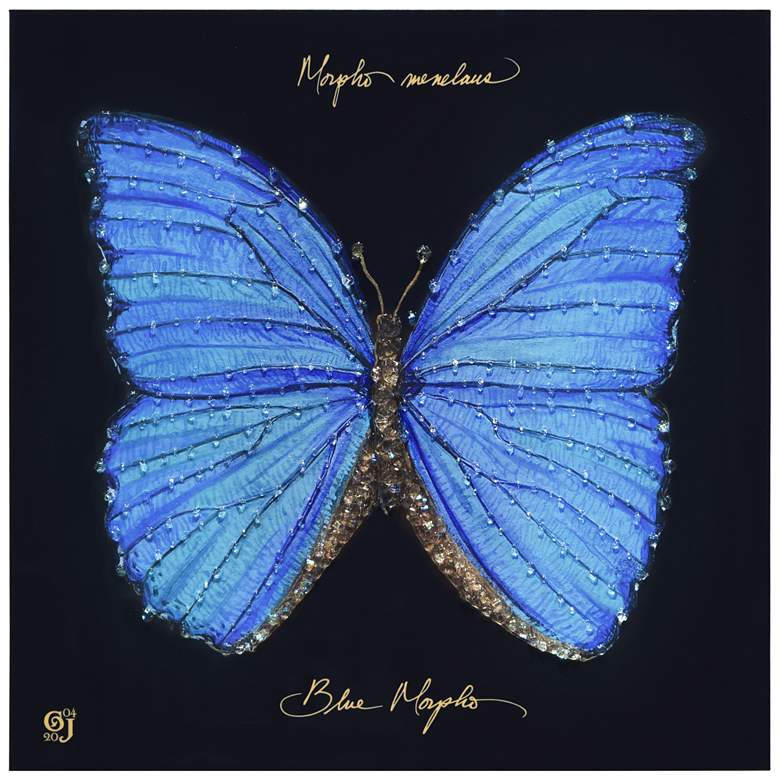 Image 1 Blue Monarch Elegance Crystallus Coated Wrapped Butterfly Canvas Wall Art