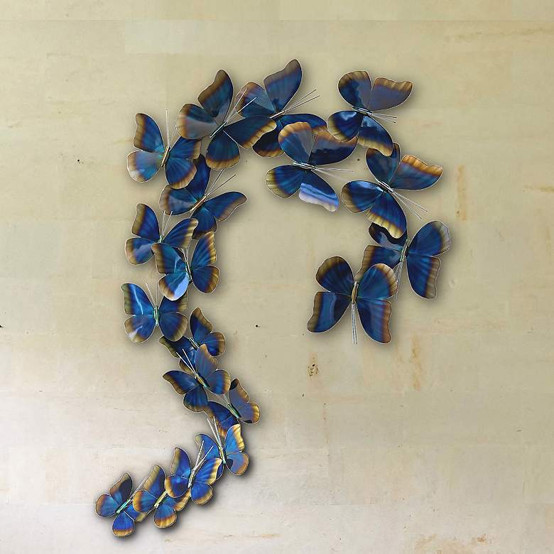 Image 1 Blue Morpho Butterfly 61" Wide Indoor - Outdoor Metal Wall Art