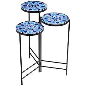 Image2 of Blue Mosaic Black Iron Set of 3 Accent Tables
