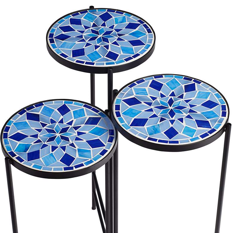 Image 4 Blue Mosaic Black Iron Set of 3 Accent Tables more views