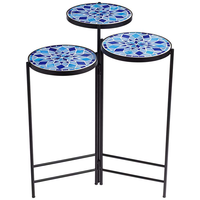 Image 6 Blue Mosaic Black Iron Set of 3 Accent Tables more views