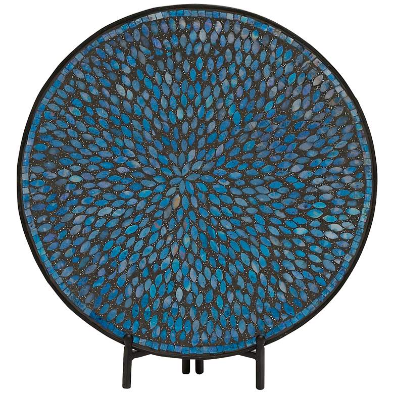 Image 1 Blue Mosaic Round Metal Plate with Black Easel Stand