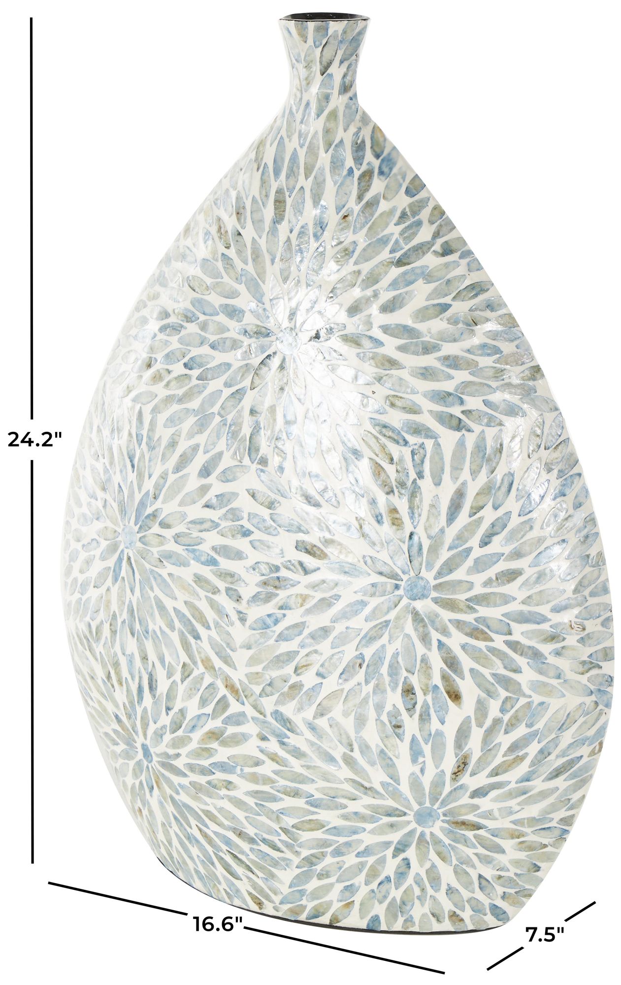 Image 7 Blue Mother of Pearl Shell Contemporary Vase, 17" x 8" x 24" more views