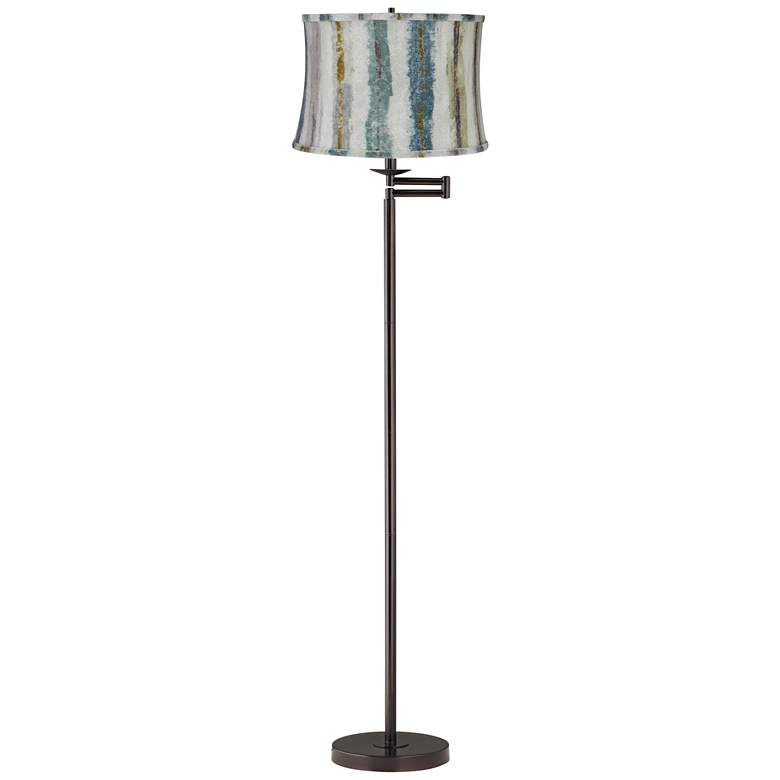 Image 1 Blue Multi Crackle Stripes Shade Bronze Swing Arm Floor Lamp