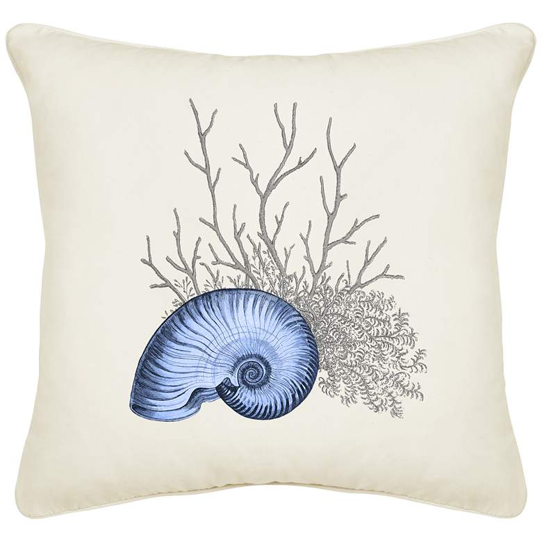 Image 1 Blue Nautilus Cream Canvas 18 inch Square Pillow